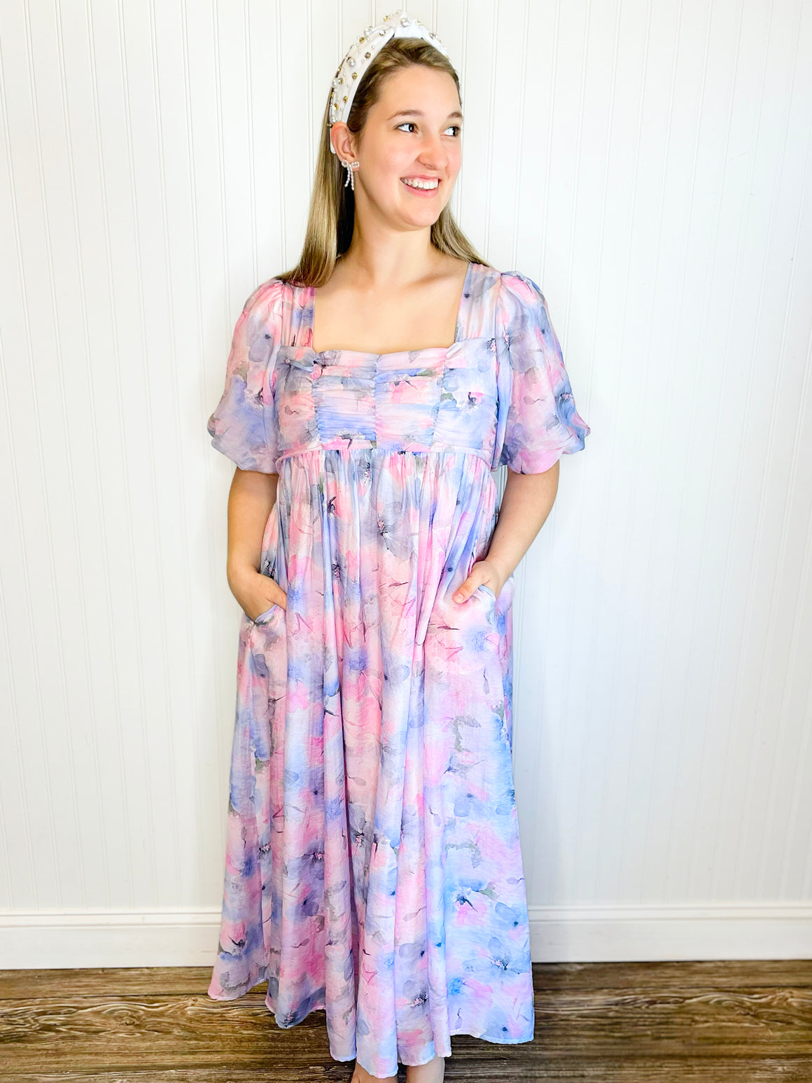 Trudy Floral Watercolor Midi Dress