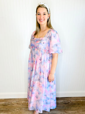 Trudy Floral Watercolor Midi Dress