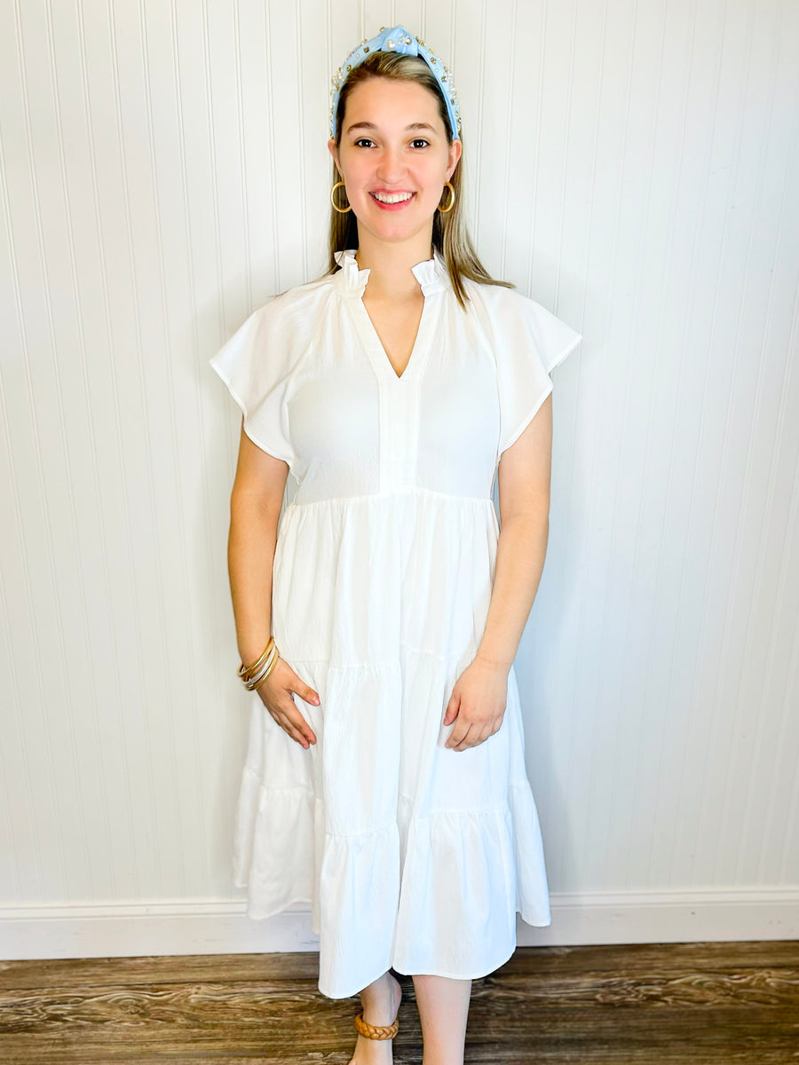 Thea Flutter Sleeve Dress | Off White