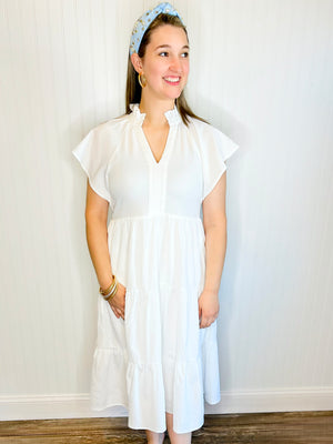 Thea Flutter Sleeve Dress | Off White