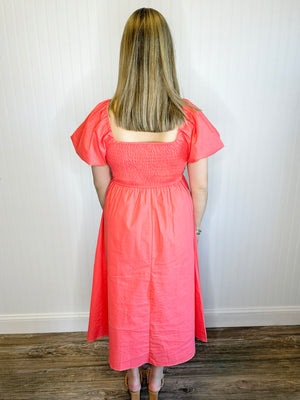 Rosie Puff Sleeve Midi Dress | Coral