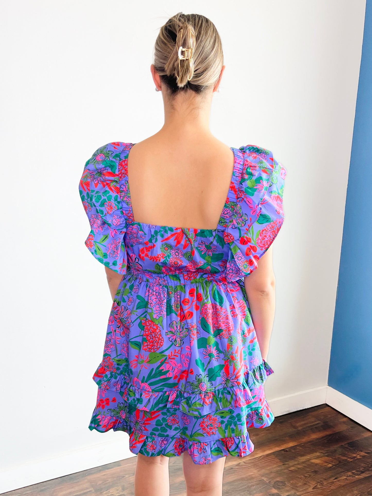 Remy Floral Poplin Ruffled Dress | Purple