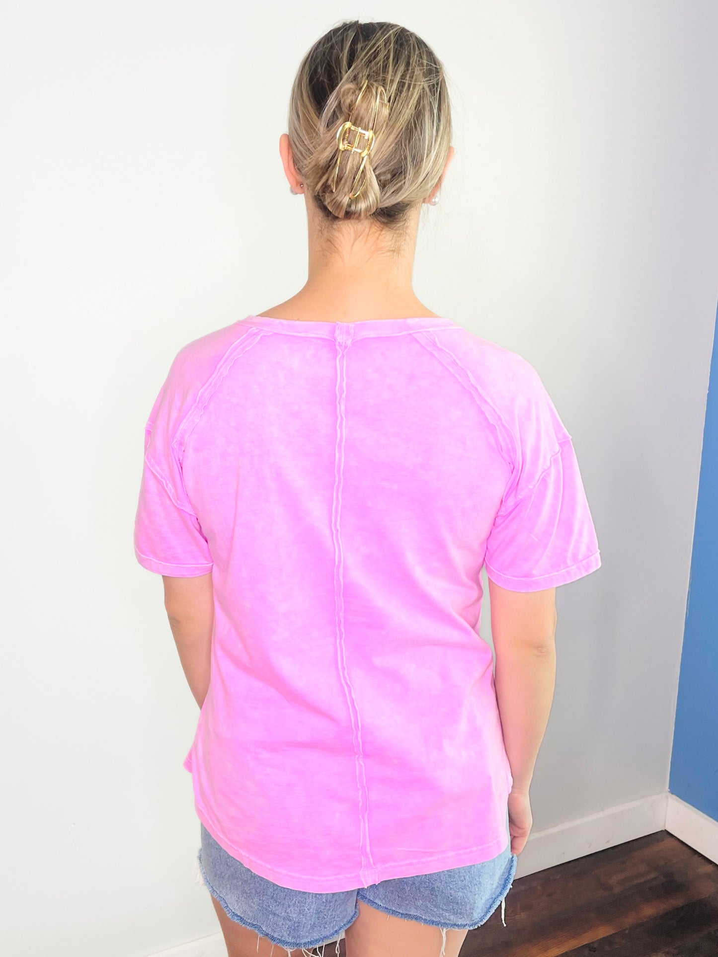 Sadie Mineral Washed Knit Top | Pink