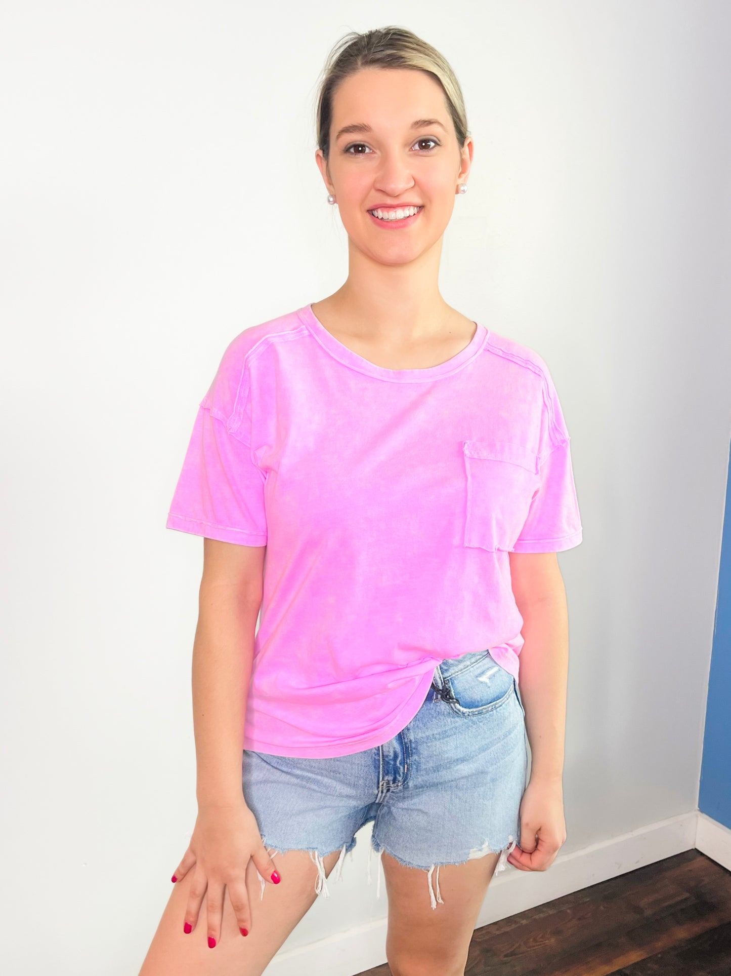 Sadie Mineral Washed Knit Top | Pink