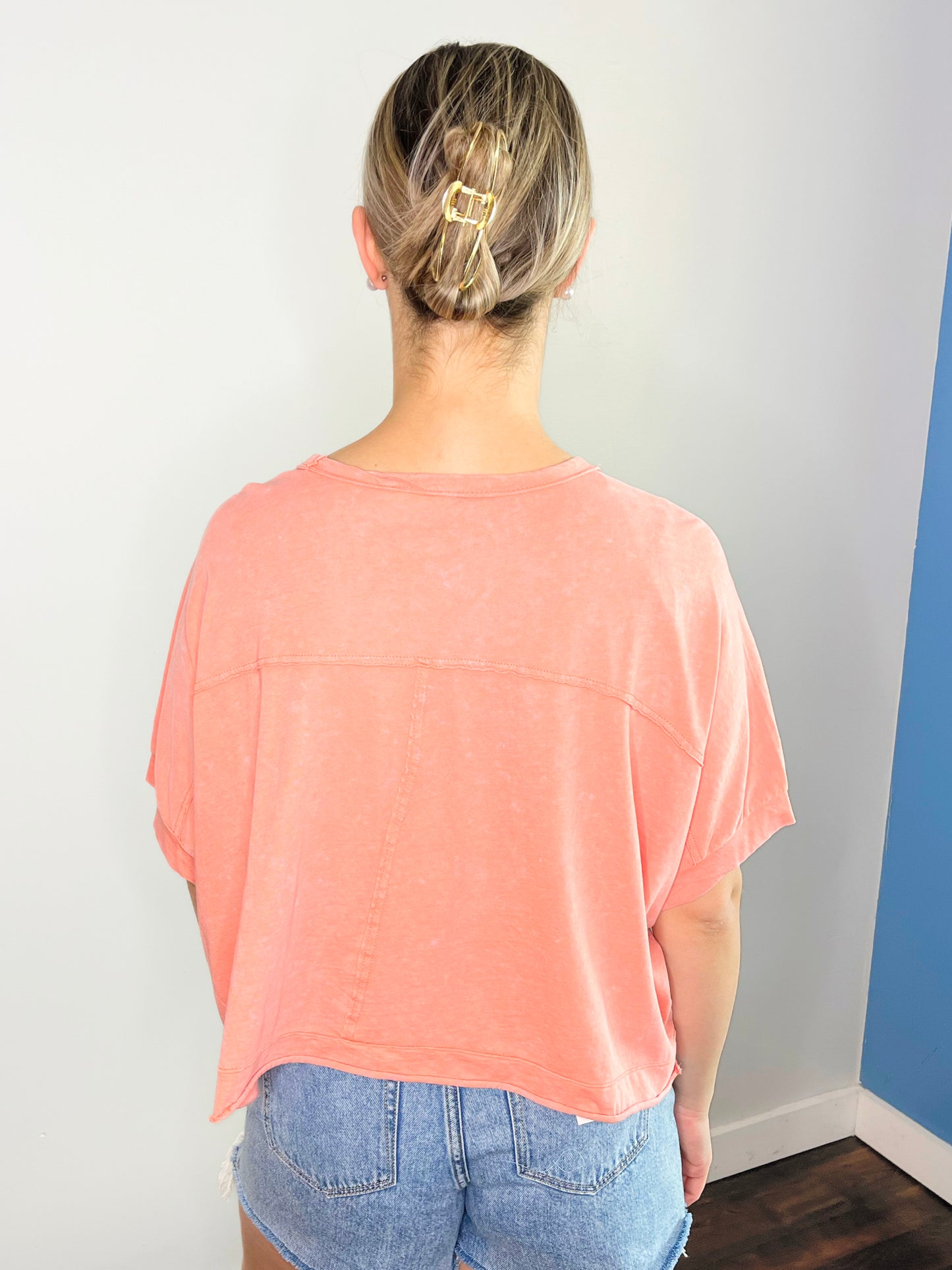 Louise Mineral Washed Boxy Knit Top | Peach