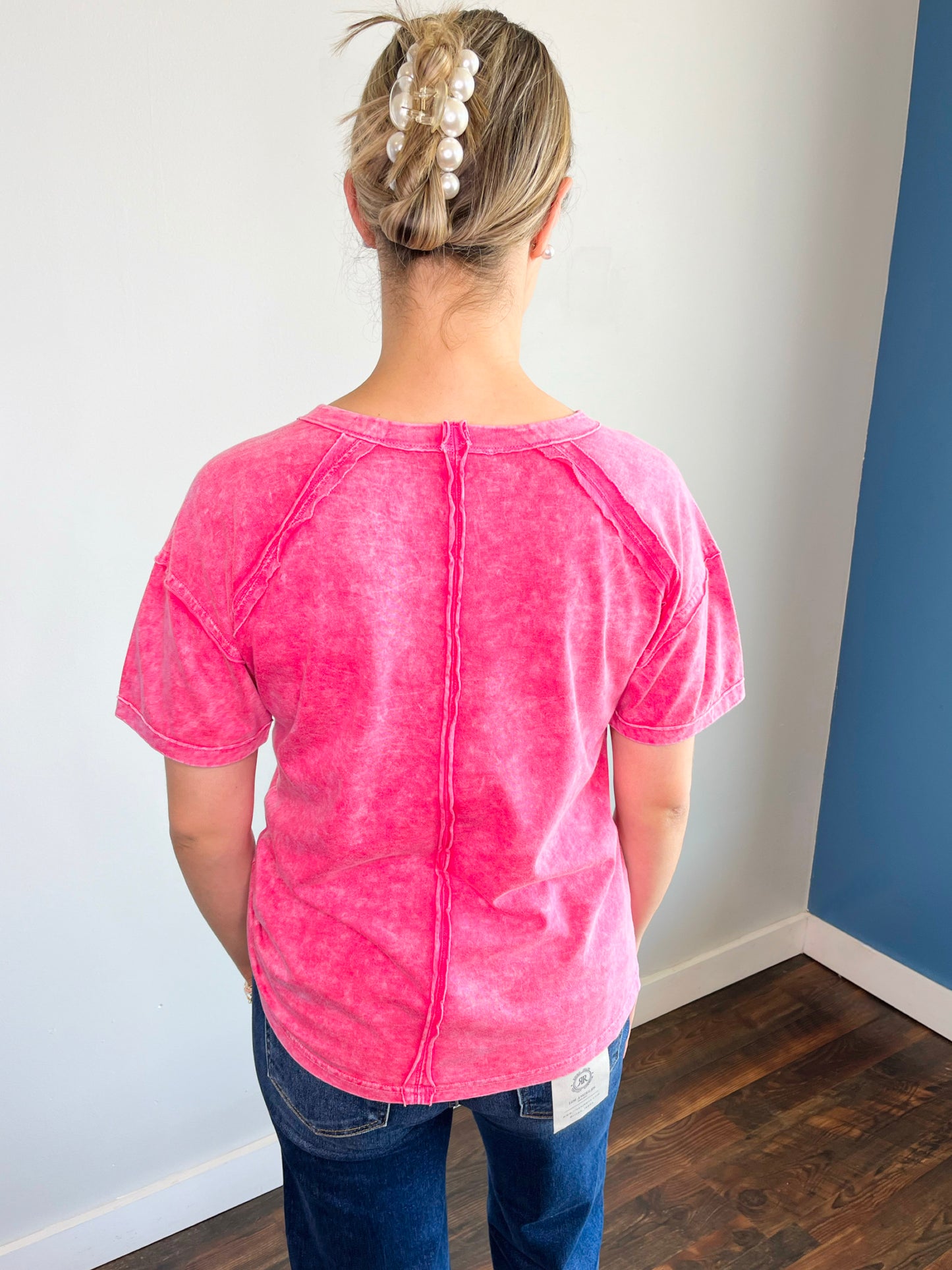 Sadie Mineral Washed Knit Top | Fuchsia