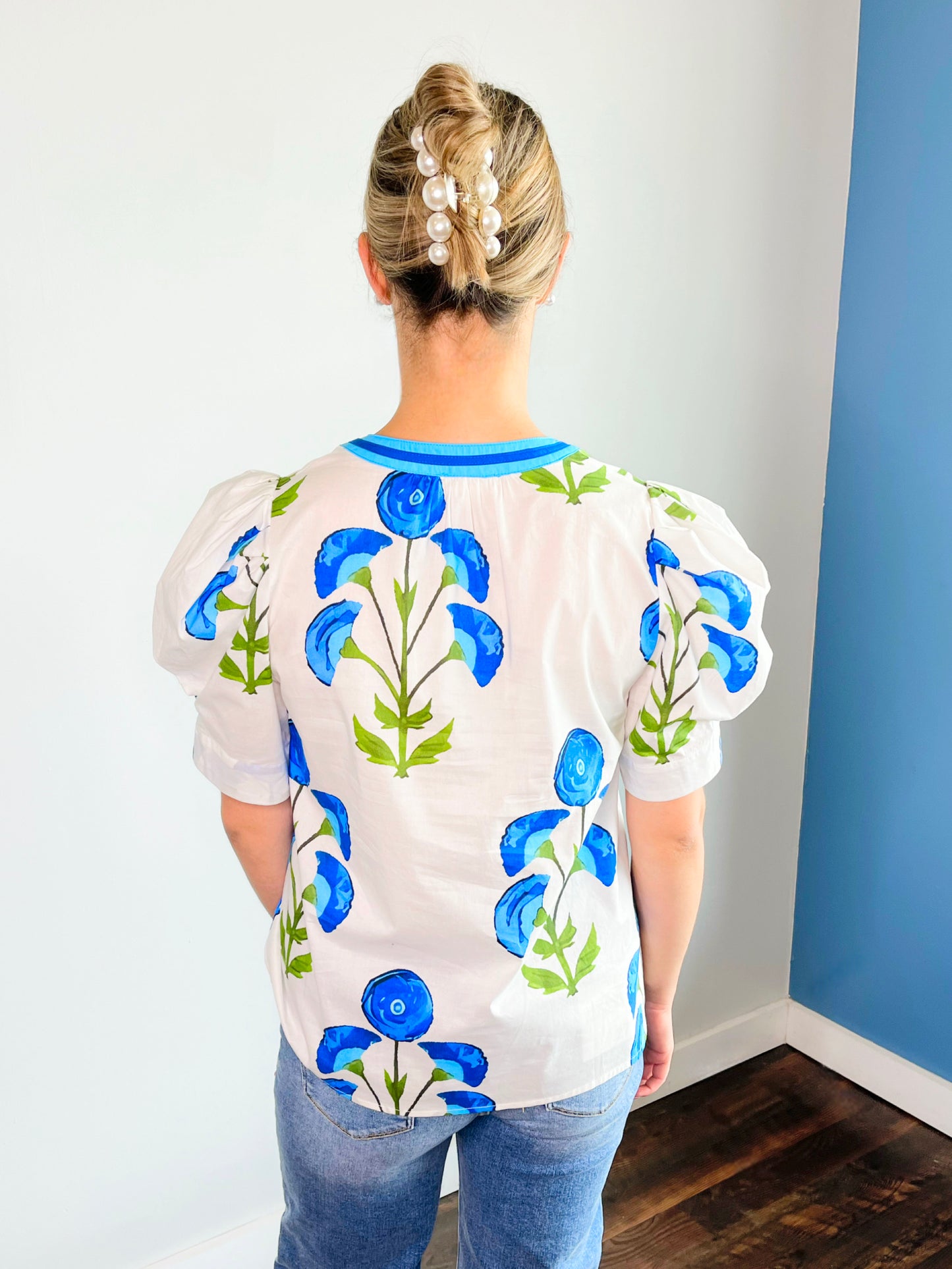 Lindsey Puff Sleeve Floral Top | White