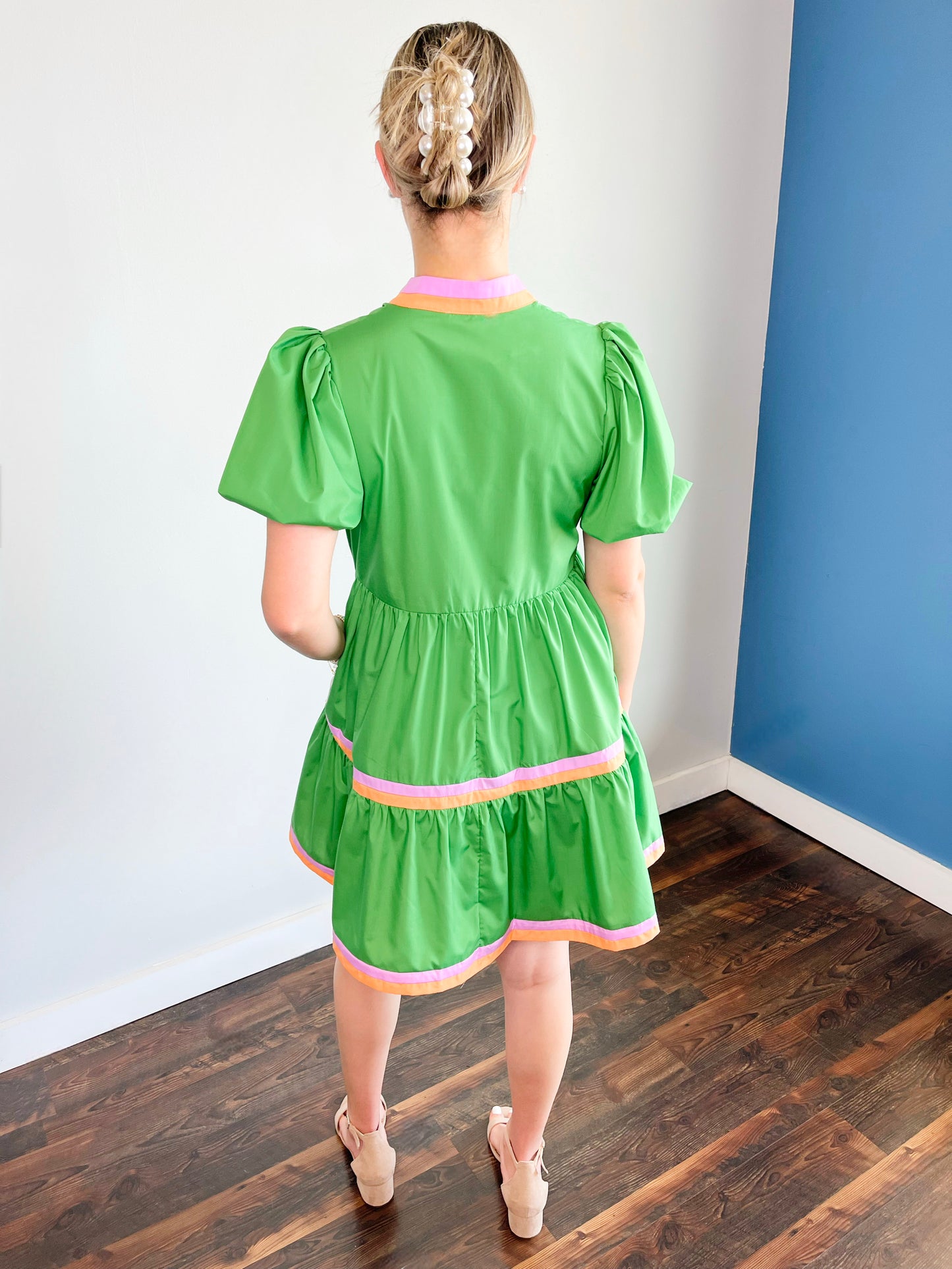 Rosa Bubble Sleeve Dress | Green