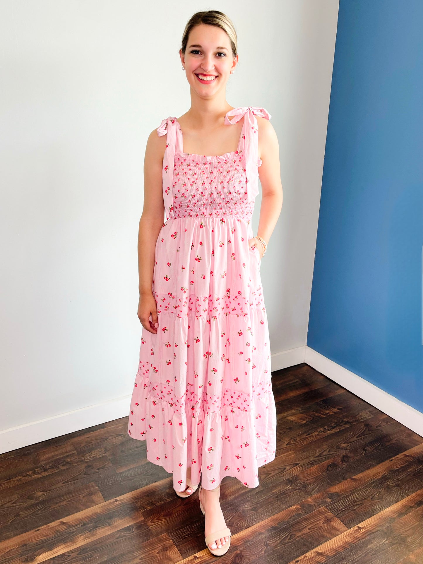 Rainie Mixed Floral Tie Shoulder Maxi Dress