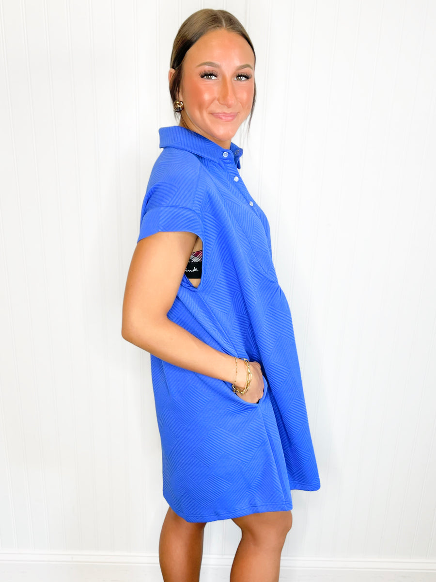 Anderson Textured Button-Down Dress | Royal Blue