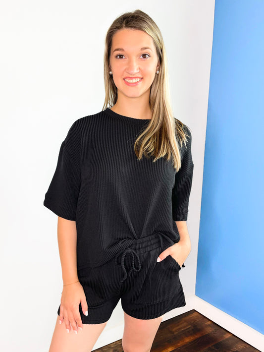 Wren Ribbed Short Set | Black