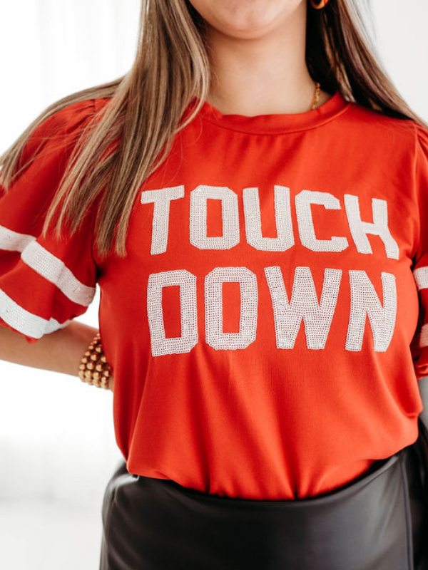 Touchdown Sequin Letter Top | Red