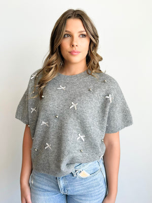 Betty Bow Short Sleeve Sweater | Gray