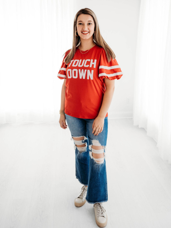 Touchdown Sequin Letter Top | Red