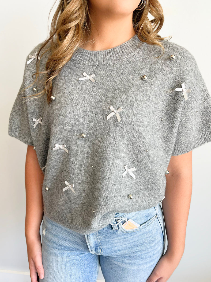 Betty Bow Short Sleeve Sweater | Gray