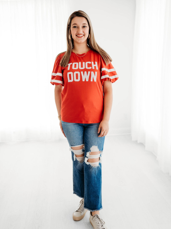 Touchdown Sequin Letter Top | Red