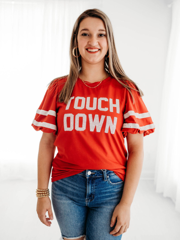 Touchdown Sequin Letter Top | Red