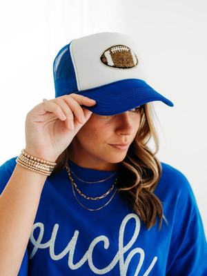 Football Patch Trucker Hat -Royal and White