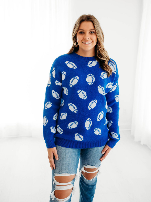 Allover Football Knit Sweater | Royal