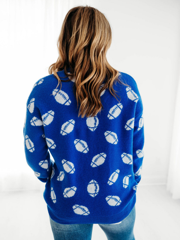 Allover Football Knit Sweater | Royal