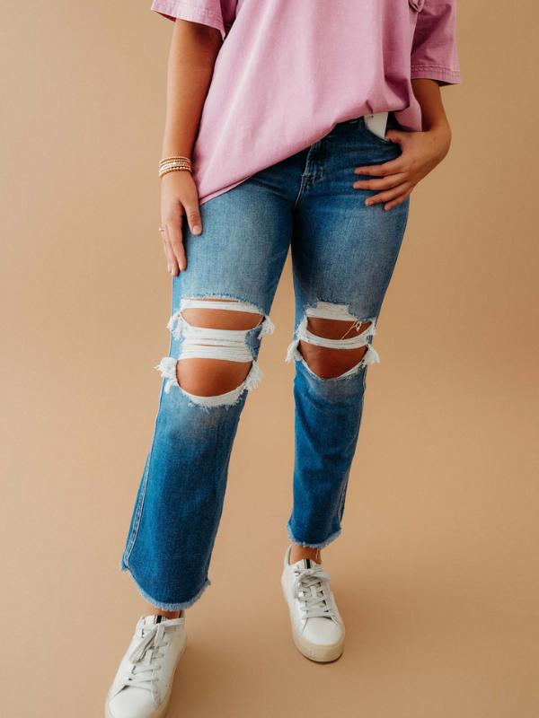 Luna Mid-Rise Distressed Risen Jeans