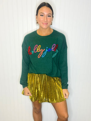 “Holly Jolly” Tencil Embroidered Sweater -Green