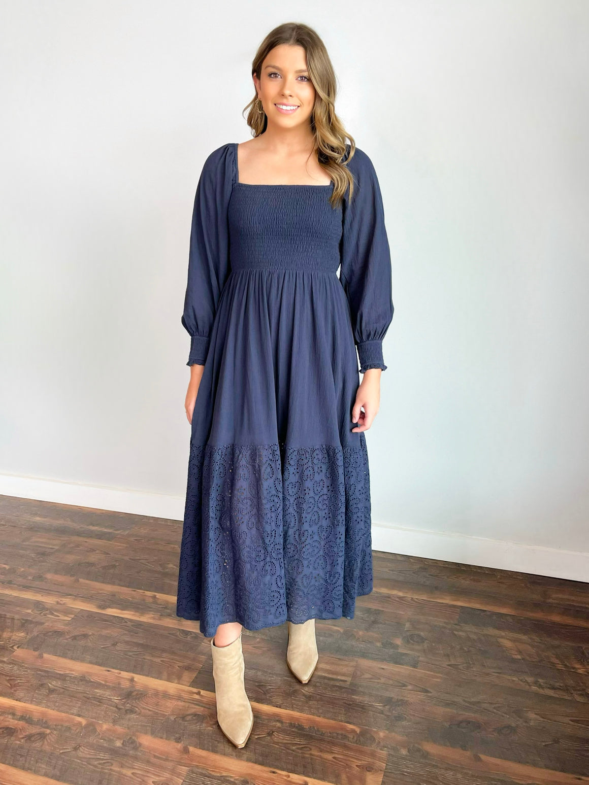 Gilli Eyelet Detail Maxi Dress | Navy