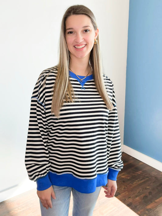 Bower Striped Oversized Top | Black/White