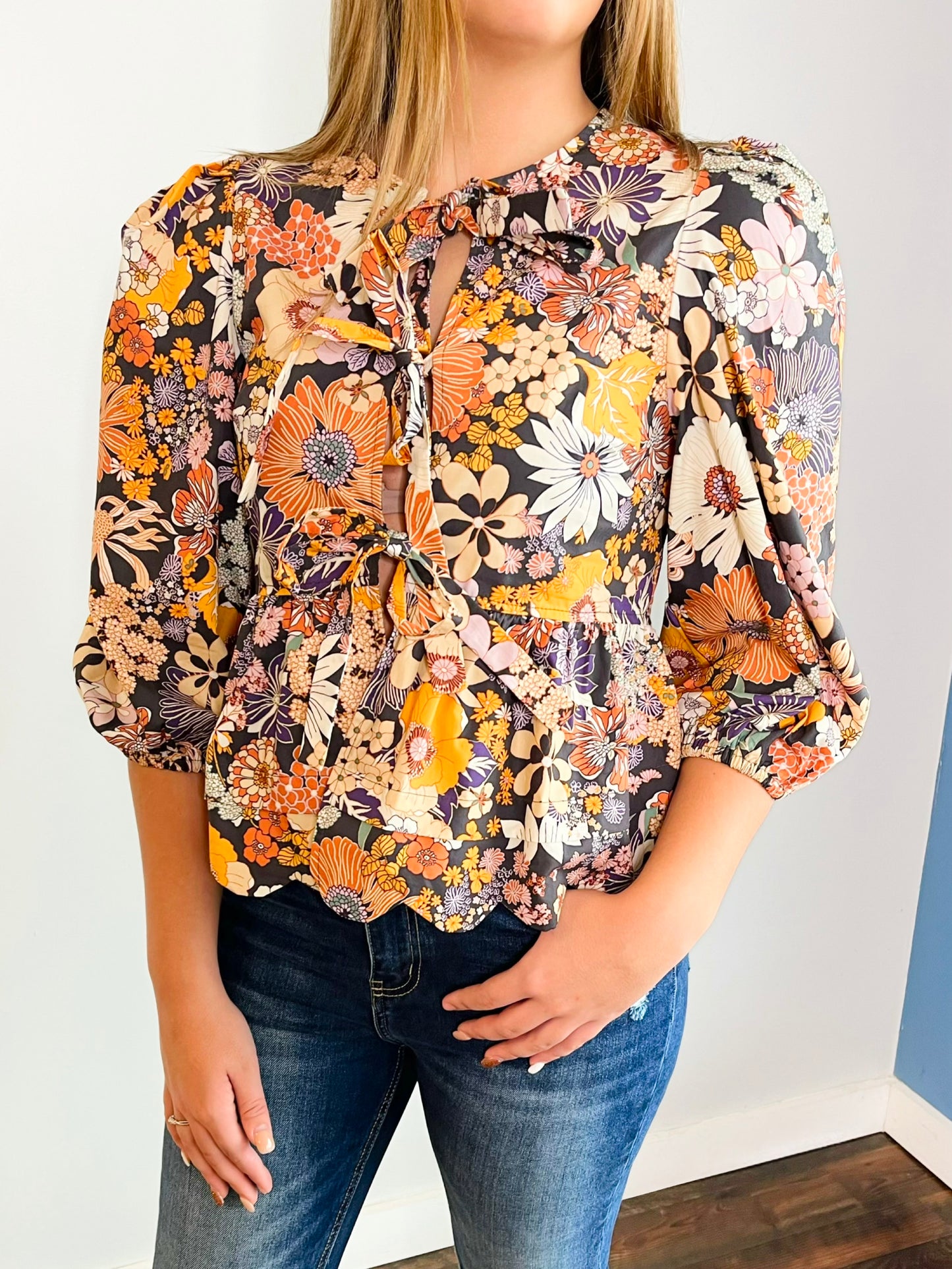 Susie Floral Tie Front Top