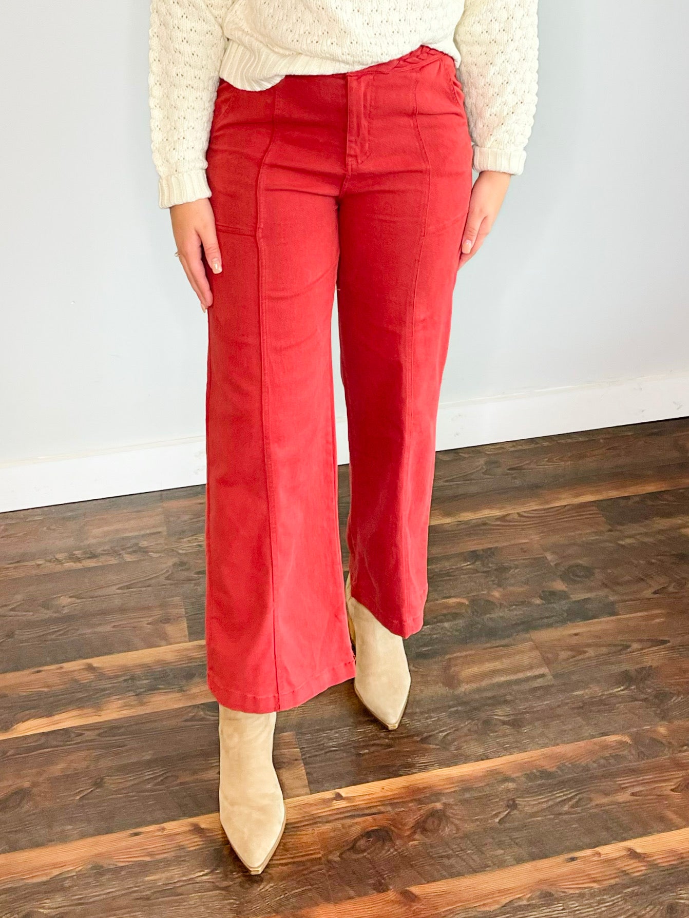 Shelby Braided Detail Jeans | Red