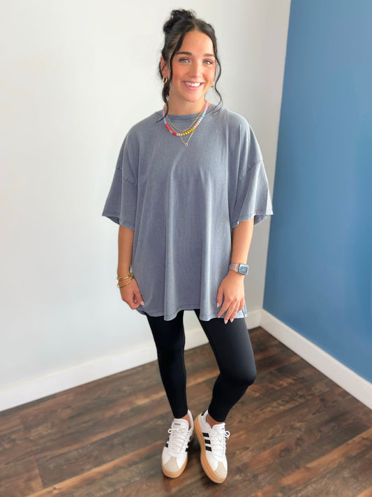 Stevie Mineral Washed Oversized Tee | Dusty Navy