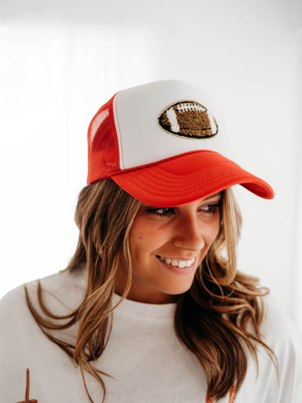 Football Patch Trucker Hat -Red and White