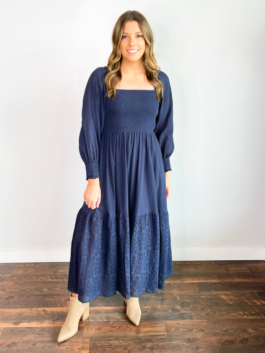 Gilli Eyelet Detail Maxi Dress | Navy