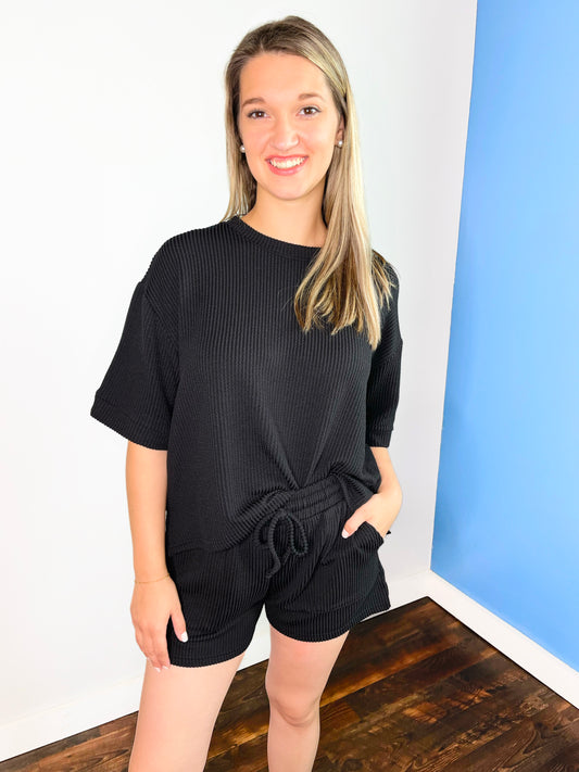 Wren Ribbed Short Set | Black