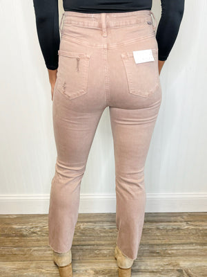 Hazel Tummy Control Button Down Ankle Risen Jeans -Mauve