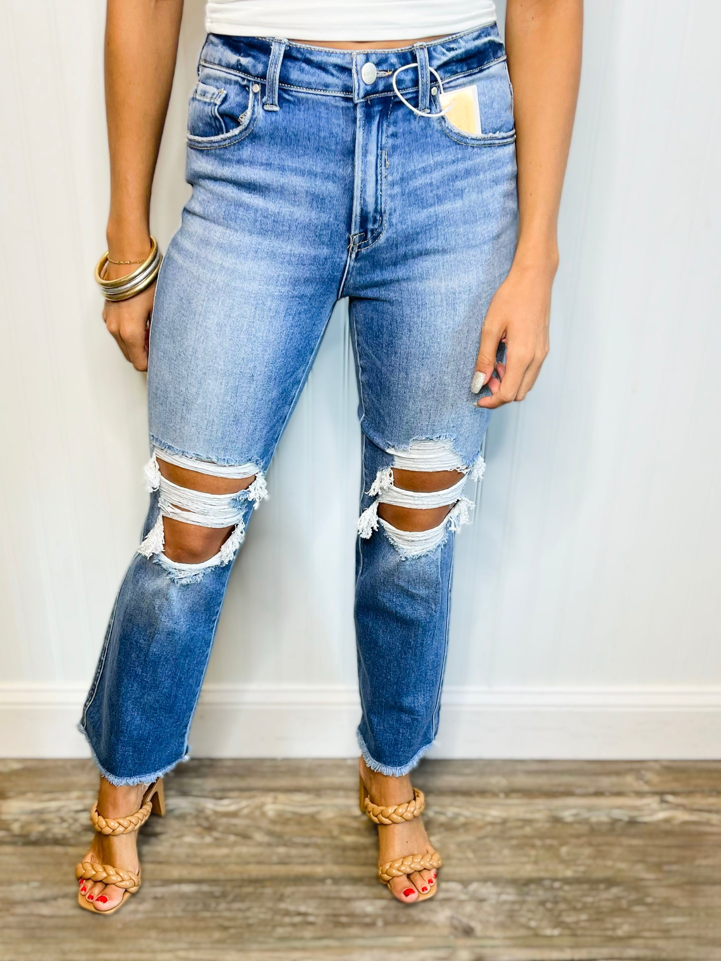 Luna Mid-Rise Distressed Risen Jeans