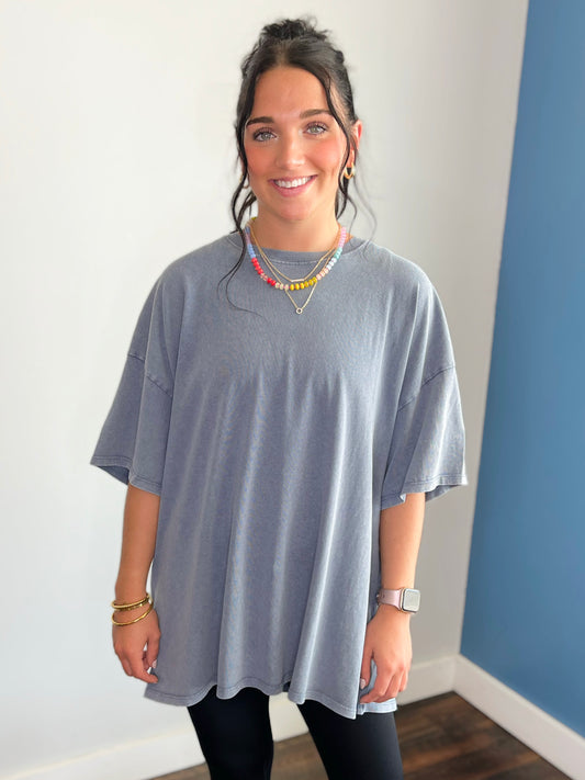 Stevie Mineral Washed Oversized Tee | Dusty Navy