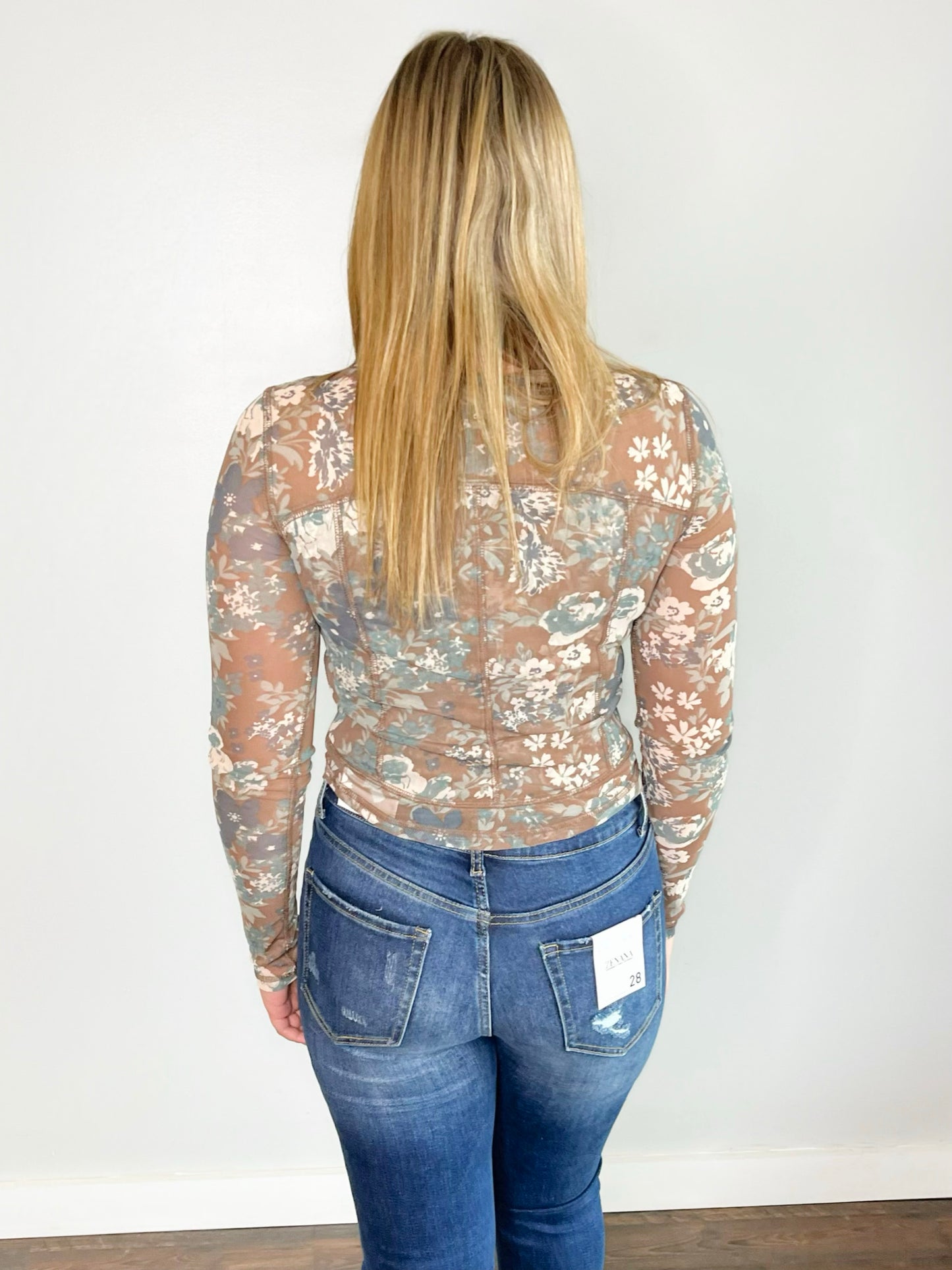 Millie Floral Print Mesh Top | Brown