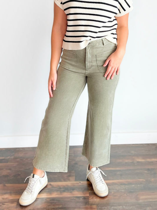 Tara High Waist Wide Leg Pants | Olive