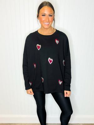 Blake Sequin Hearts Top -Black