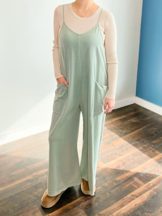 Willow Mineral Washed Jumpsuit | Dusty Blue