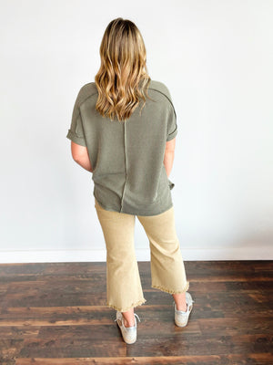 Lauren Ribbed V-Neck Top | Dark Olive