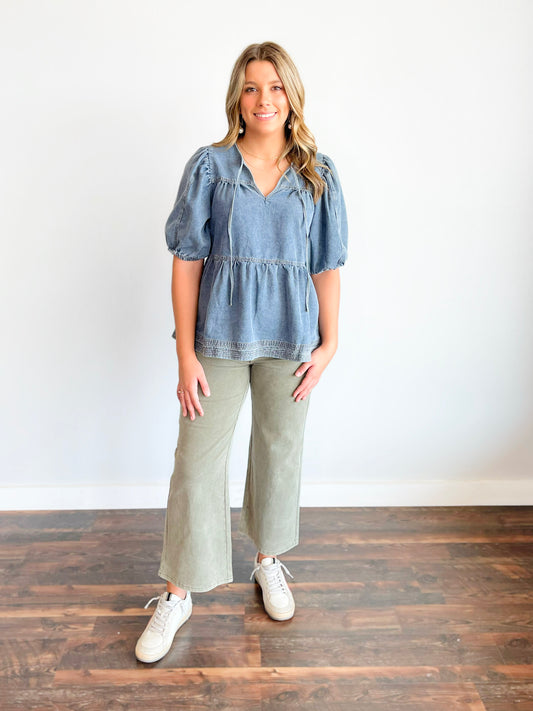 Lucy Bubble Sleeve Denim Top