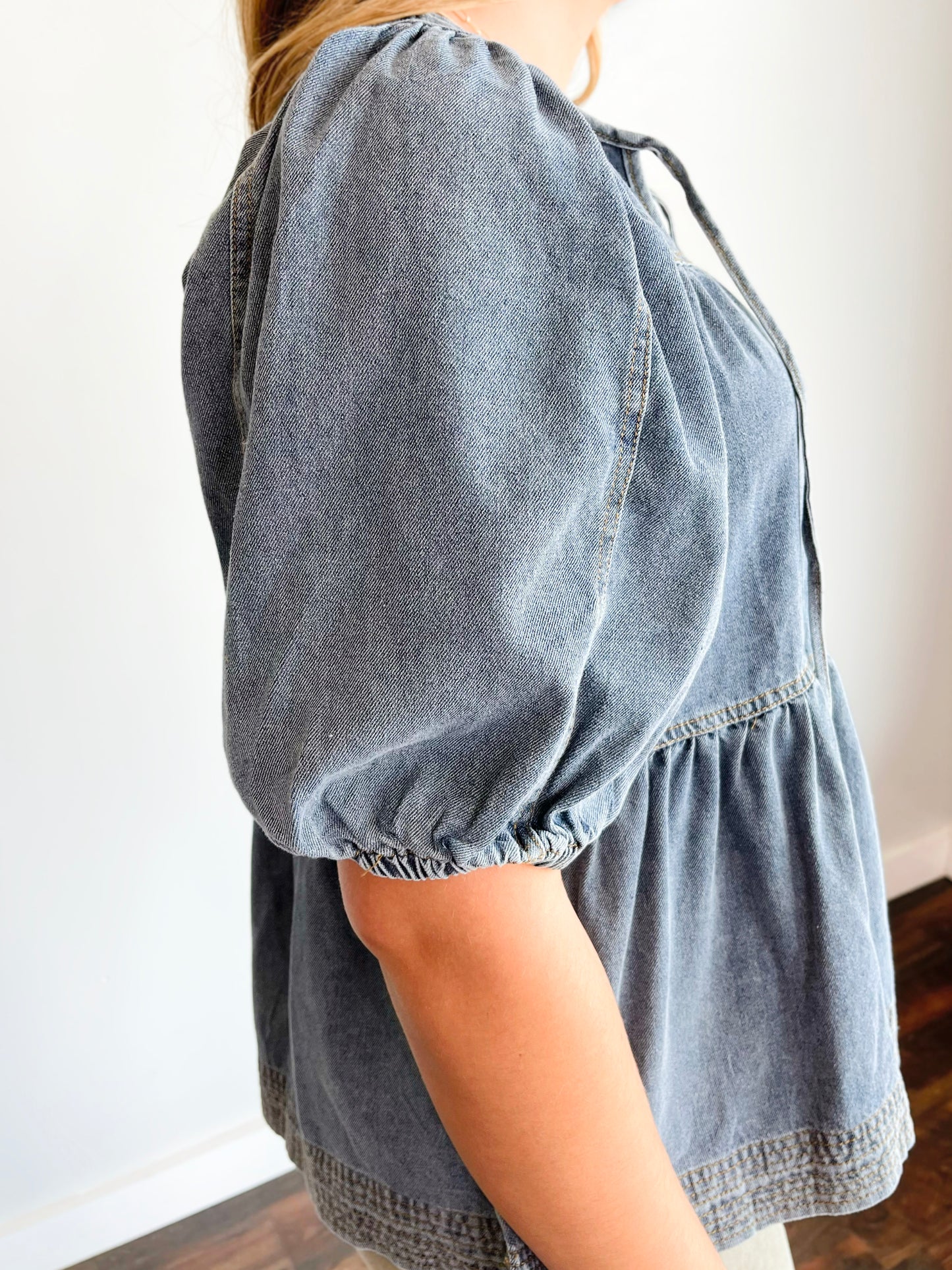 Lucy Bubble Sleeve Denim Top