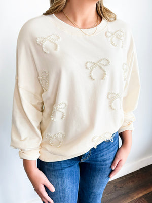 Jaclynn Pearl Bow Detail Sweatshirt