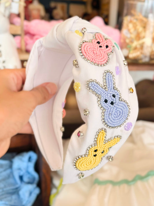 Bunny Polka Dot Beaded & Rhinestone Headband