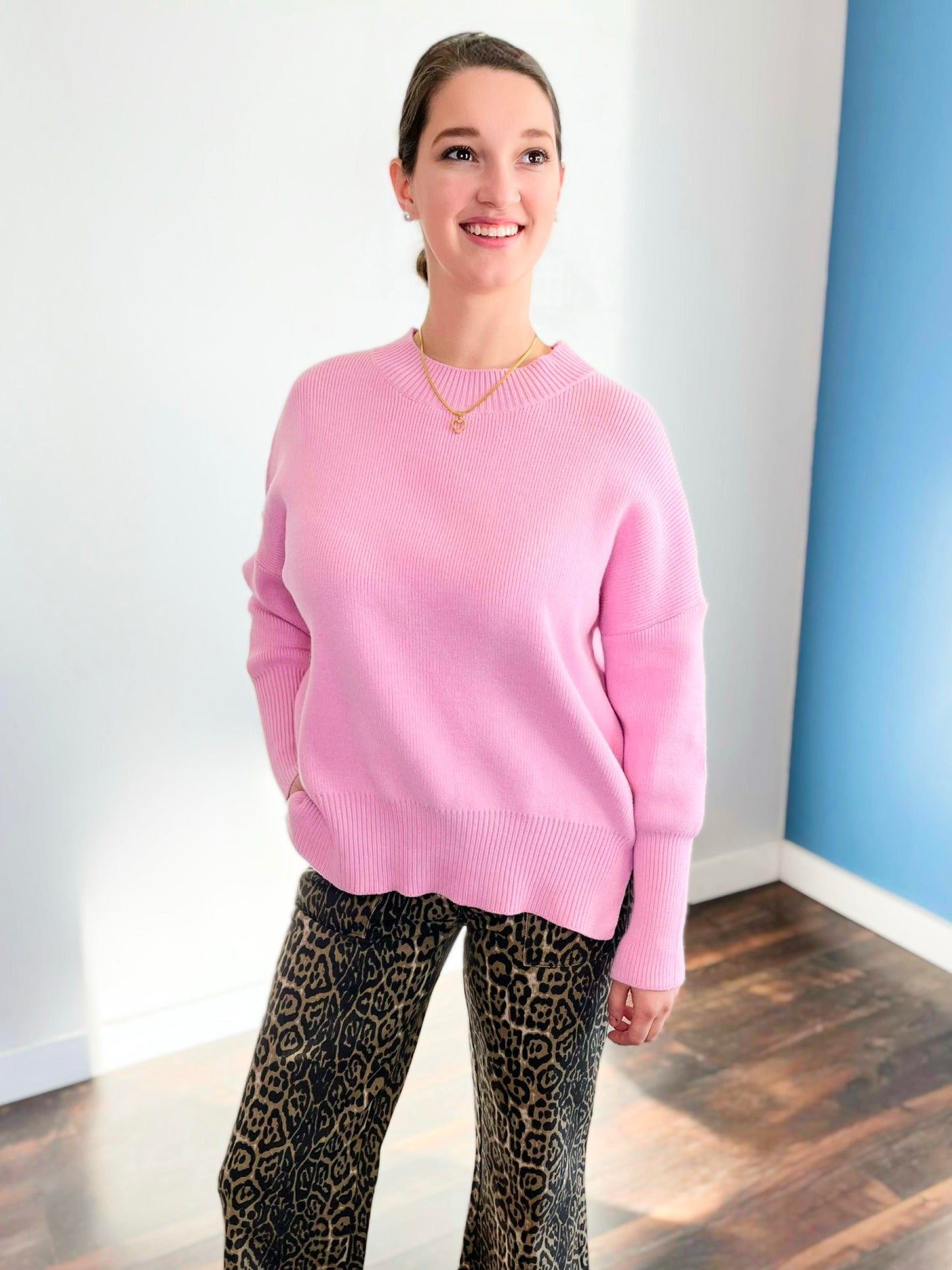 Cindy Ribbed Knit Oversized Sweater | Cherry Pink