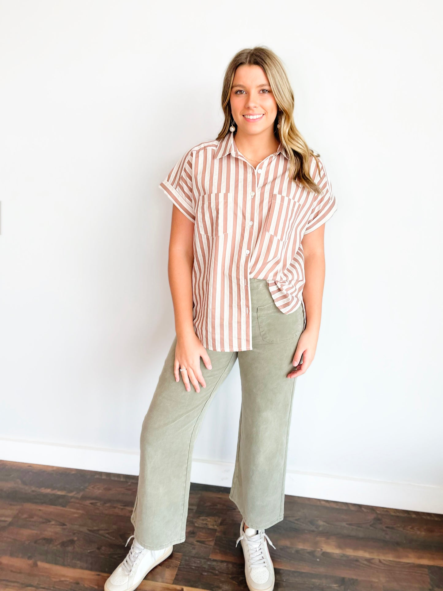 April Striped Button Down Top