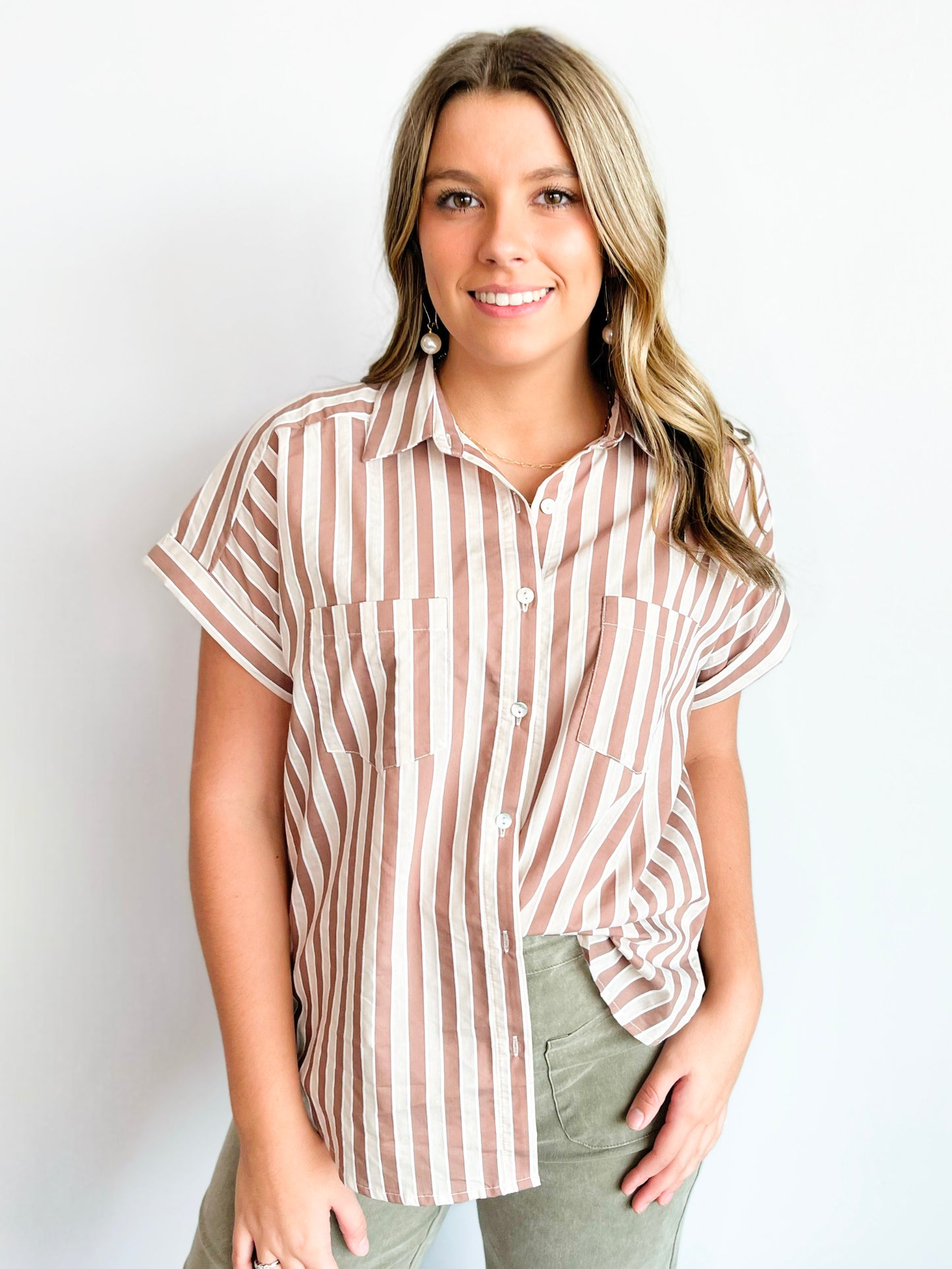 April Striped Button Down Top