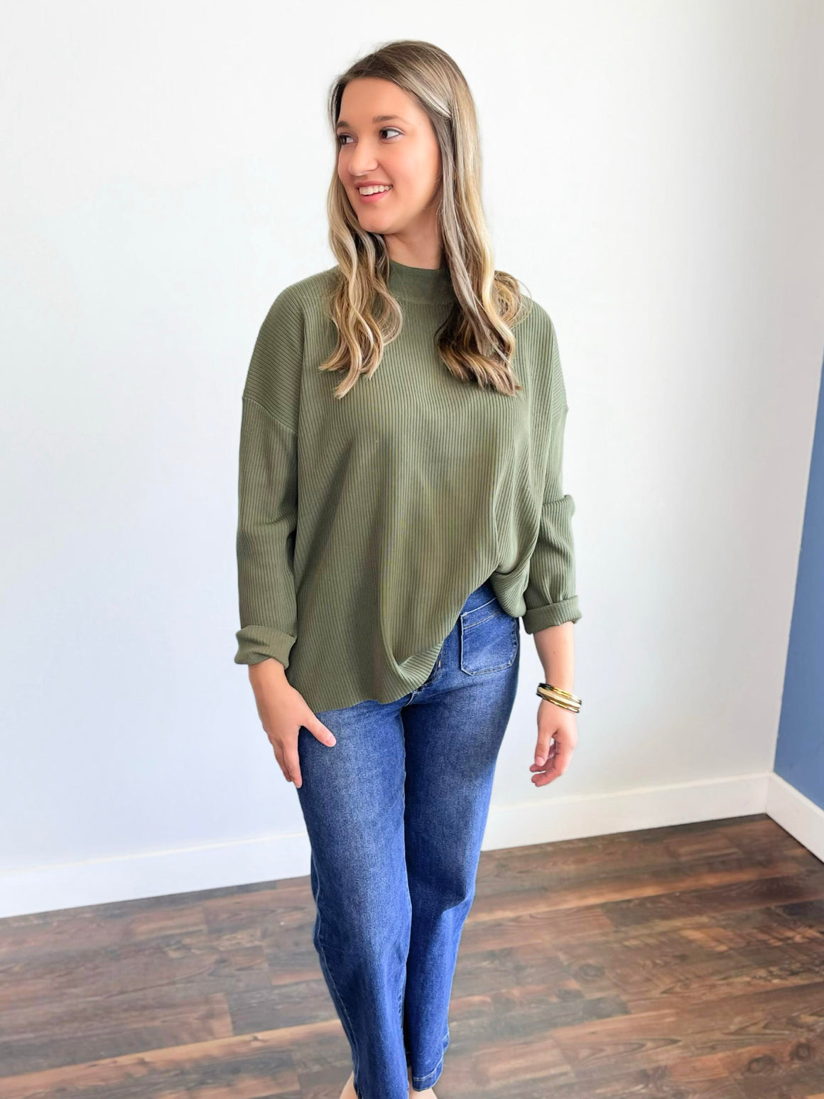 Rebecca Mock Neck Sweater | Light Olive